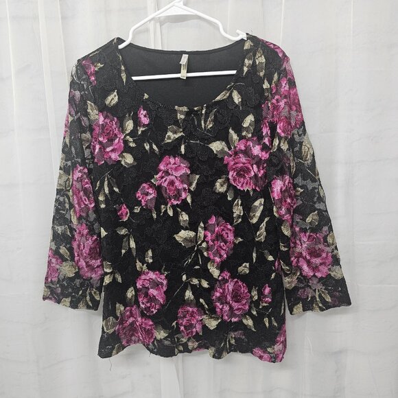 Vintage White Stag Blouse Mesh Sheer Floral Goth Whimsigoth Black Purple XL - Picture 7 of 11